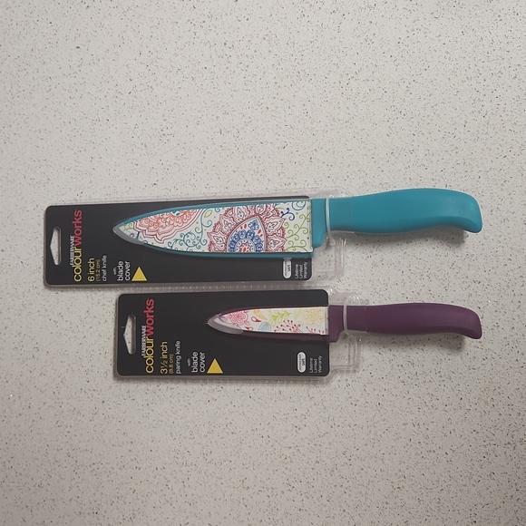Farberware ColourWorks Dishwasher Safe 2 Knife Set w/Blade Covers - Picture 1 of 12